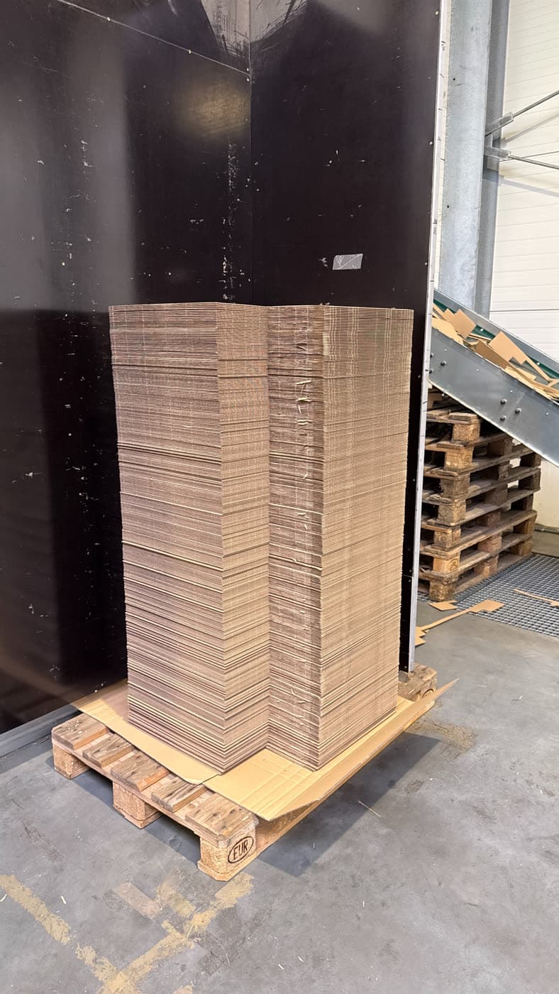 Freshly die-cut sheets banded on a pallet